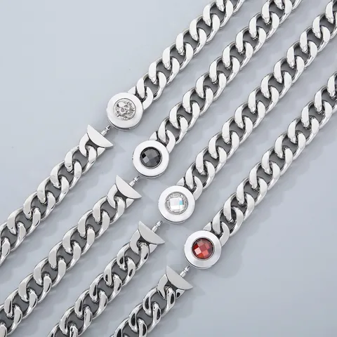 Men Stainless Steel Cuban Link Necklace With Skull Or Crystal Clasp Polished Hip Hop Punk Fashion Jewelry For Gift