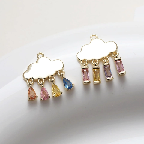 Cloud Raindrop Pendants 14K Gold Plated Copper With Colorful Zircon For DIY Jewelry Making Cute Rainbow Charms