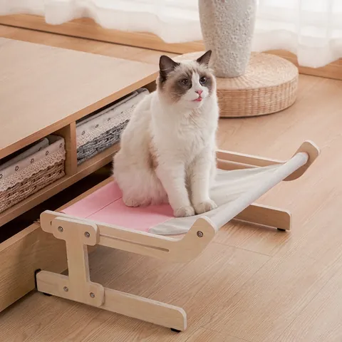 Katzenhängematte Aus Holz Hängendes Haustiernest Verstelbarer Fensterplatz Platzsparendes Canvas Plüsch Für Katzen