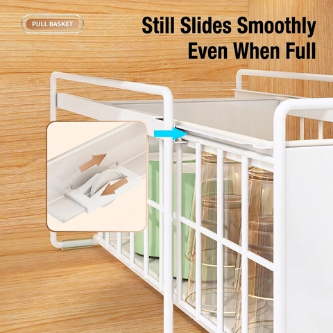 Pull Out Cabinet Organizer Carbon Steel Metal Slide Drawer Under Sink Storage Rack For Kitchen Cupboard Pantry Organization