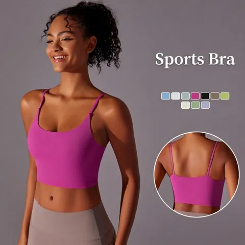 Women Sports Bra Seamless Nylon Spandex Thin Straps Padded Yoga Gym Tank Top High Elasticity Workout Activewear