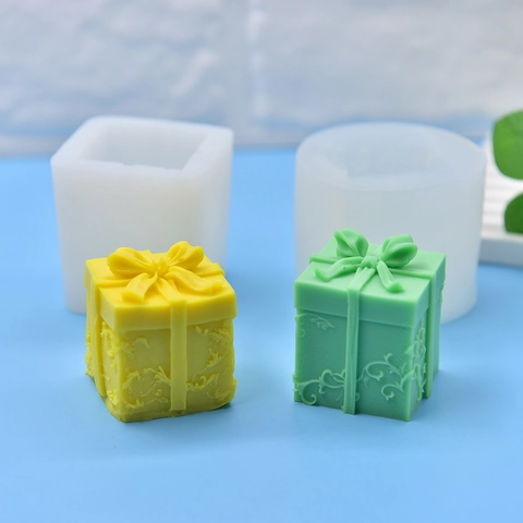 Gift Box Shape Silicone Mold 3D Bow Ribbon Embossed Relief DIY Handmade Soap Candle Fondant Cake Decorating