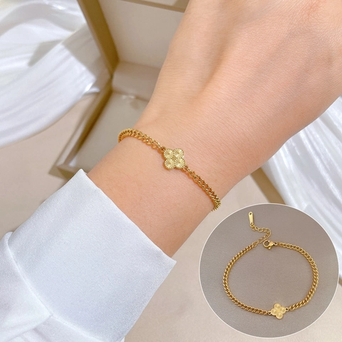 Bracciale Quadrifoglio Minimalista In Acciaio Inossidabile Catena Regolabile Gioielli Fiore Della Fortuna Stile Vintage Donna