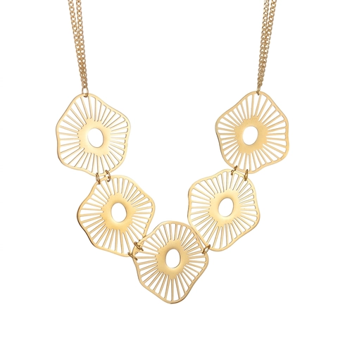 Collar de Acero Inoxidable Geométrico Hueco Irregular para Mujer Chapado en Oro Declaración Choker Joyería de Moda