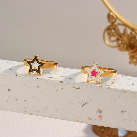 Fashion Minimalist Stainless Steel Star Ring For Women Colorful Enamel Drip Oil Geometric Finger Ring Jewelry Gift