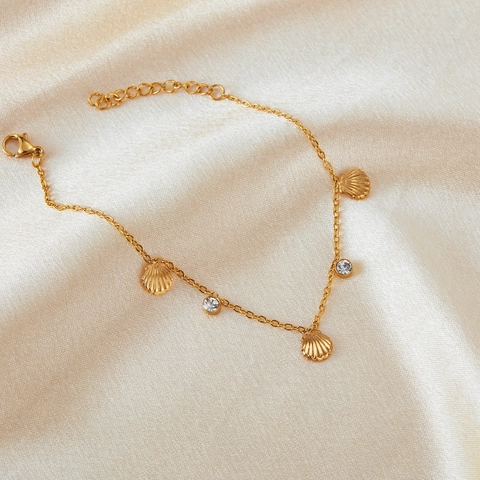 Bracciale Coletto con Ciondolo a Conchiglia in Acciaio Inossidabile Minimalista Delicato Strass Catena Regolabile Gioielli da Mano per Donna Stile Pendolarismo