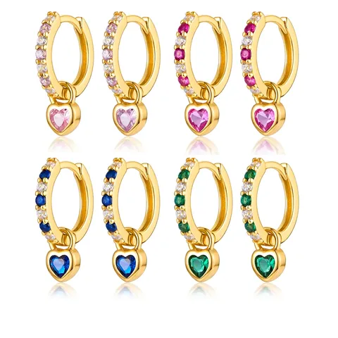Orecchini a Cerchio a Cuore in Argento Sterling S925 Lusso Leggero Zirconia Colorata Intarsiata Pendenti a Cuore per Donna Gioielli