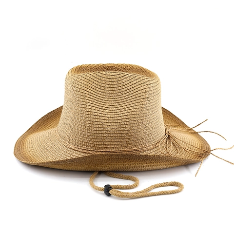Western Cowboy Hat Woven Breathable Wide Brim Sun Protection Adjustable Windproof Rope Summer Outdoor Gradient Jazz Cap Unisex