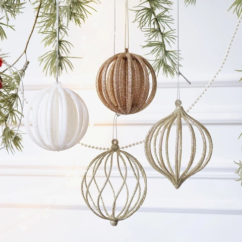 Boules De Noël Évidées Paillettes Plastique Nervuré Lanterne Décorations Suspendues Pour Arbre De Fêtes Fête À La Maison