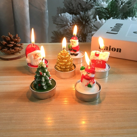 Candele Decorative di Natale Cera di Paraffina Cartone Animato Babbo Natale Pupazzo di Neve Pigna per Tavolo Festa Casa Regalo