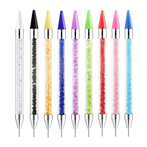 Dual Ended Nail Art Dotting Pen Wax Head Rhinestone Picker Stainless Steel Tip Acrylic Handle Professional Manicure Tool