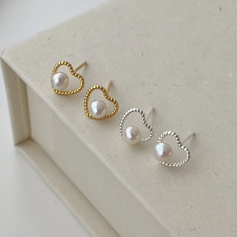 Herz Perlenstecker Ohrringe Süßwasserperle Mit 925 Sterling Silber Ohrstecker Hohler Gedrehter Rahmen Minimalistisch