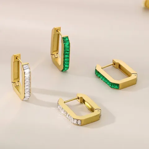 Stainless Steel Geometric Rectangle Hoop Earrings For Women Gold Silver Plated Inlaid Rhinestone Inlaid Fashion Jewelry Earrings