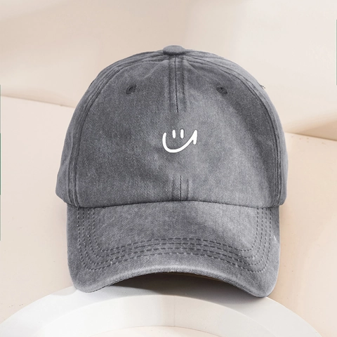 Berretto Da Baseball In Cotone Lavato Con Ricamo Smiley Retrò Casual Regolabile Cappello Da Sole All Aperto