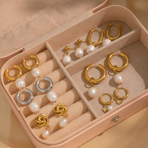 Freshwater Pearl Earrings 304 Stainless Steel Hoops Baroque Elegant Gold Plated Luxury Fashion Jewelry For Women