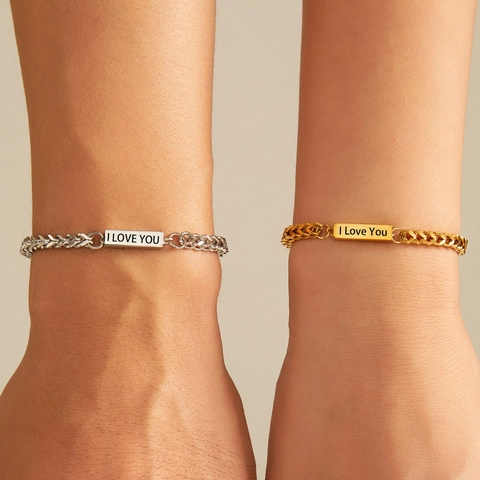Minimalist Stainless Steel Bracelet With 18K Gold Plated ID Bar Cuban Link Chain For Men Women Couples Industrial Style