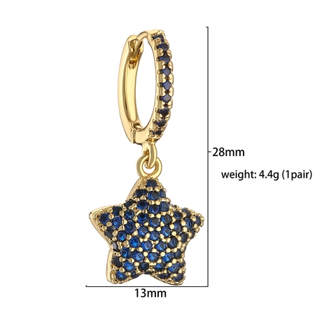 Mode Ster Drop Oorbellen Voor Vrouwen Koper Zirconia Ingelegd Vergulde Pentagram Hoop Oorbellen Elegant Sieraden Cadeau