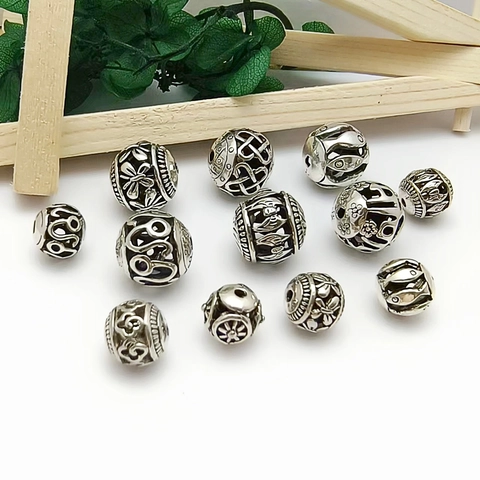 Perline Distanziatrici Sfera Cava In Lega Vintage Creazione Gioielli DIY Motivo Etnico Stile Argento Tibetano Retro Perle
