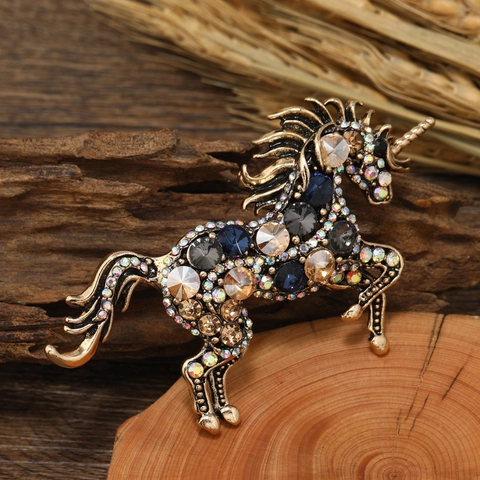Vintage Tier Brosche Pin Retro Legierung Strass Einhorn Pferd Corsage Zubehör Für Bankett Party Täglich Damen Herren Schmuck