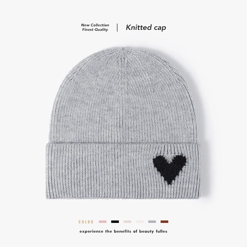Bonnet En Tricot Pour Femmes Avec Motif De Coeur En Fausse Fourrure De Lapin Chaud Hiver Revers Mode Extérieur