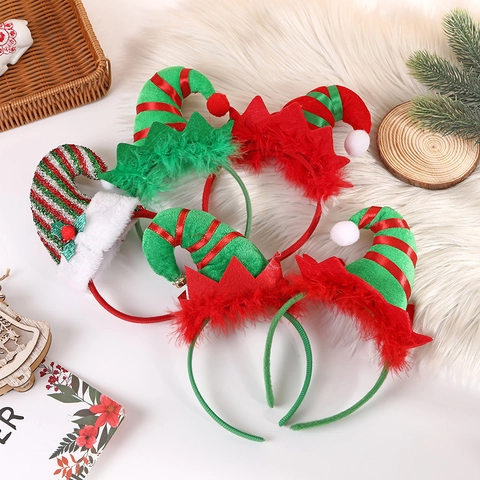 Cerchietto Cappello Elfo Natale Tessuto Piuma Sintetica Paillettes Campanellino Accessori Capelli Festa Bambini Adulti Divertente Novità