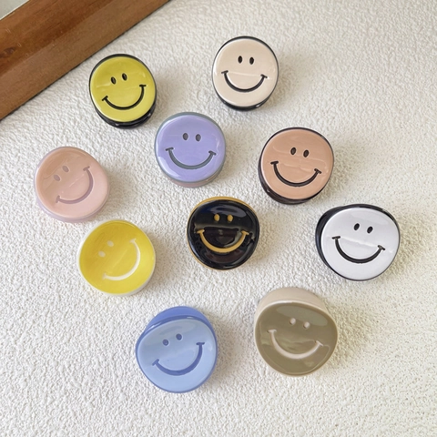 Mini Acetate Hair Claw Clips Cute Cartoon Happy Face Pattern Round Small Bangs Clips For Women Girls Styling