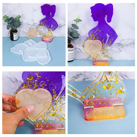 Silicone Mold Motherhood Heart Photo Frame DIY Resin Epoxy Pregnant Woman Silhouette Handmade Decoration