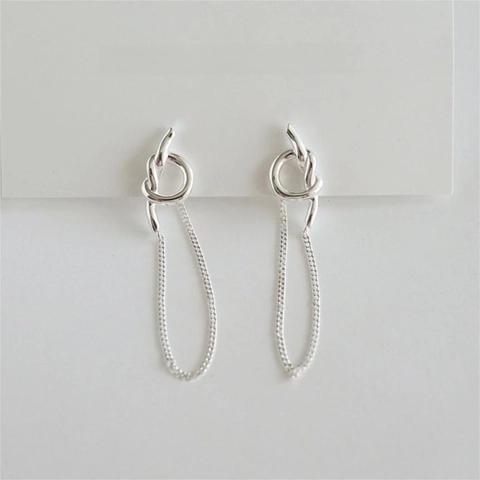 Orecchini A Filo Annodati Minimalisti Argento Sterling 925 Nappa Lunga Pendenti Gioielli Eleganti Donna