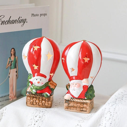 Figura Luminosa De Globo Aerostático De Navidad Dolomita Papá Noel Muñeco De Nieve Estrella Hueca Adorno De Escritorio