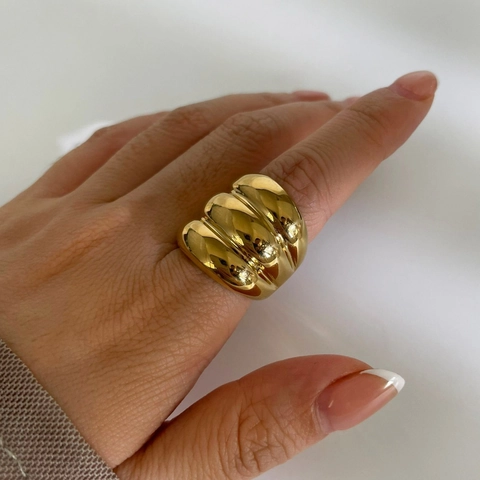Layered Multi Row Ring 316L Stainless Steel 18K Gold Plated Waterproof High Polish Tri Color Statement Jewelry For Women