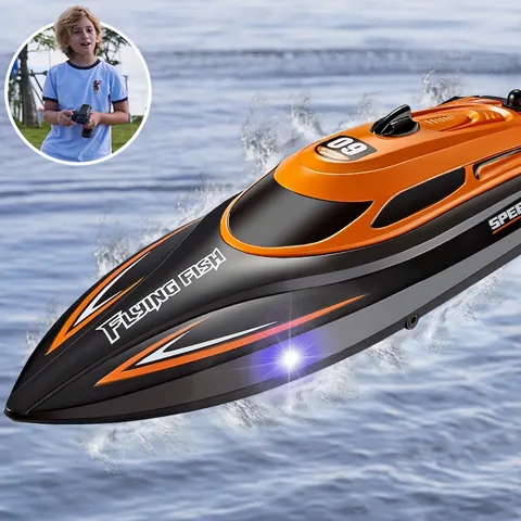 Barca Da Corsa Telecomandata RC Ad Alta Velocità Giocattolo Acquatico Elettrico Impermeabile Con Luce LED Per Piscine