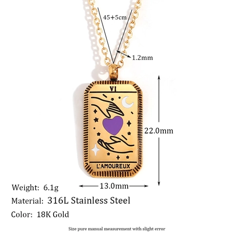 Collana Vintage in Acciaio Inossidabile con Carte dei Tarocchi per Donna Pendenti Geometrici Rettangolari Oro Argento