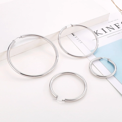 Hoop Ohrringe Edelstahl Hochglanzpoliert Große Runde Kreis Geometrischer Modeschmuck Für Frauen Schlicht Alltag
