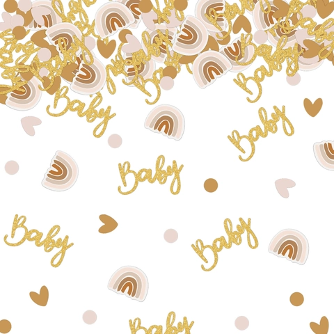 Confeti Baby Shower Papel Brillo Arcoíris Corazón Círculo Letra Baby Decoración Mesa Fiesta Revelación Género