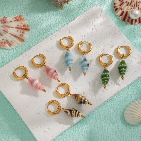 Conch Shell Hoop Earrings For Women Stainless Steel Gold Plated Ocean Style Waterproof Summer Beach Vacation Jewelry