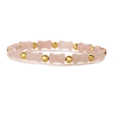 Pulsera De Cuentas De Piedra Natural En Forma De Bambú Estilo Étnico Joyería Elástica Para Mujeres Hombres