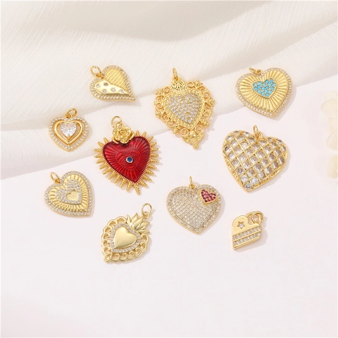 Colgante De Forma De Corazón De Cobre Bañado En Oro Con Micro Pavé De Circonitas Para Hacer Joyas Collares DIY
