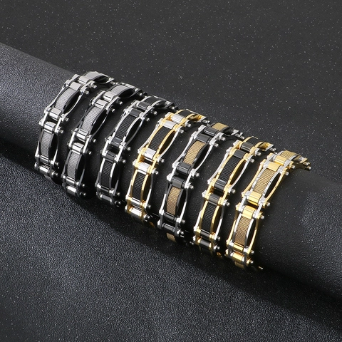 Bracciale Uomo Acciaio Inossidabile Meccanico Maglia Catena Industrial Punk Rock Motociclista Gioielli Moda