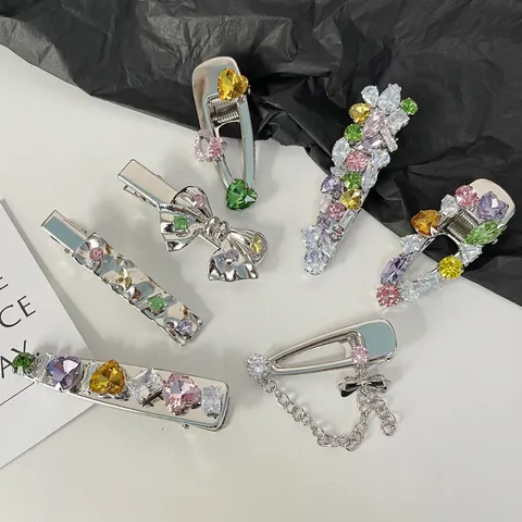 Pinces À Cheveux Papillon Noeud Zircon Coloré Alliage Coeur Strass Barrettes Pour Femmes Épingles Élégantes Scintillantes