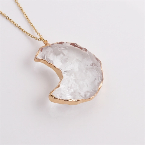 Collar Con Colgante De Cristal De Luna Y Corazón Irregular Cadena De Acero Inoxidable Joyería De Moda Mujer