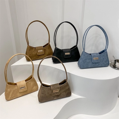 Vintage PU Leather Underarm Bag For Women Minimalist Small Square Shoulder Bag With Metal Buckle High-end Fashion Handbag