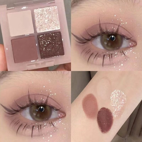 Cute Bear 4-Color Eyeshadow Palette Matte Shimmer Pearlescent Glitter Pink Purple Earthy Tones Daily Eye Makeup For Women