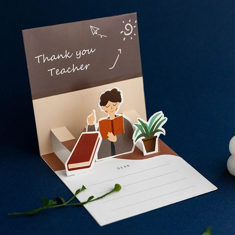 3D Pop Up Greeting Card Handmade Paper Thank You Card For Teacher Appreciation Day Creative Gift Envelope Sticker
