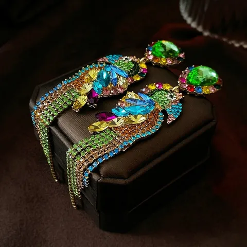 Orecchini Pendenti Pappagallo Con Perno In Argento Lega Strass Cristallo Colorato Gioielli Dichiarazione Donna