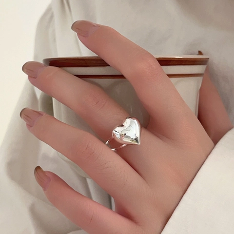 925 Sterling Silver Heart Ring Open Adjustable Double Band Minimalist Retro Romantic Jewelry For Women