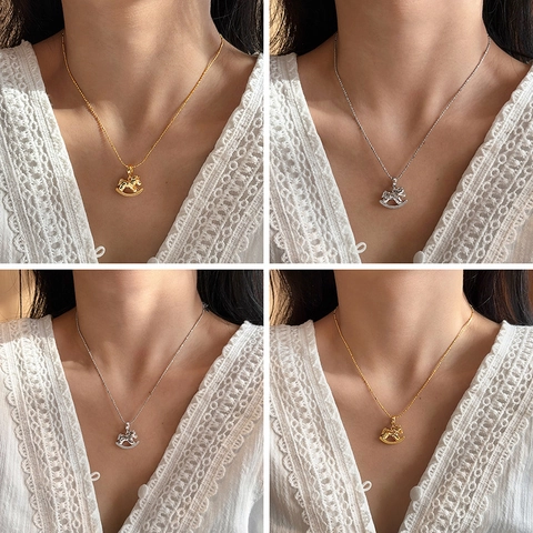 Hobbelpaard Hanger Ketting 18K Verguld Koper Minimalistische Sieraden Elegante Sleutelbeen Ketting Voor Dames