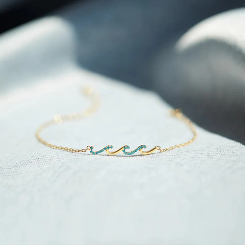 925 Sterling Silver Wave Bracelet Sparkling Zircon Inlaid Adjustable Thin Chain Minimalist Jewelry Gift For Women