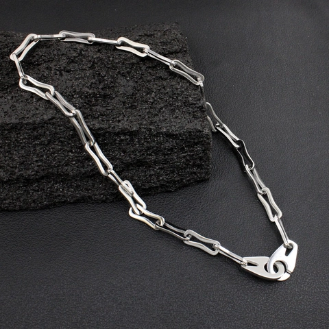 Collar Cadena Gruesa Acero Inoxidable Minimalismo Industrial Eslabón Geométrico Cierre Toggle Joyas Punk