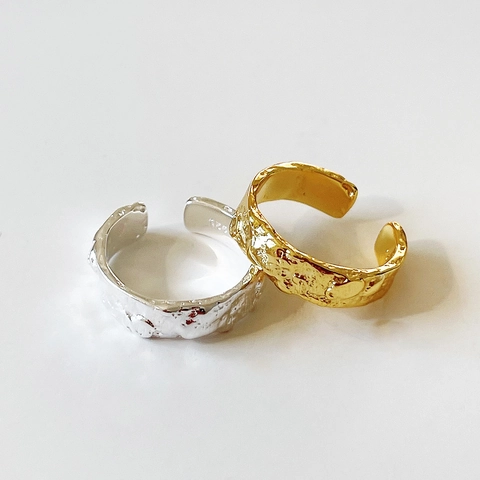 Anello Aperto Regolabile In Argento Sterling 925 Da Donna Texture Lava Irregolare Martellato Gioielli Minimalisti