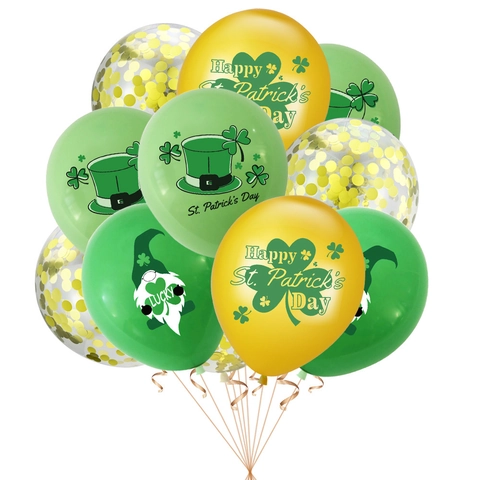 Palloncini in Lattice per San Patrizio Trifoglio Gnomo Stampati Verde Oro Fortunati Palloncini per Decorazione Festa Irlandese